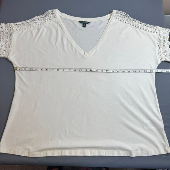 LAUREN RALPH LAUREN Top XXL V-Neck Short Sleeve Eyelet Lace Trim Resort Casual - Picture 3 of 5